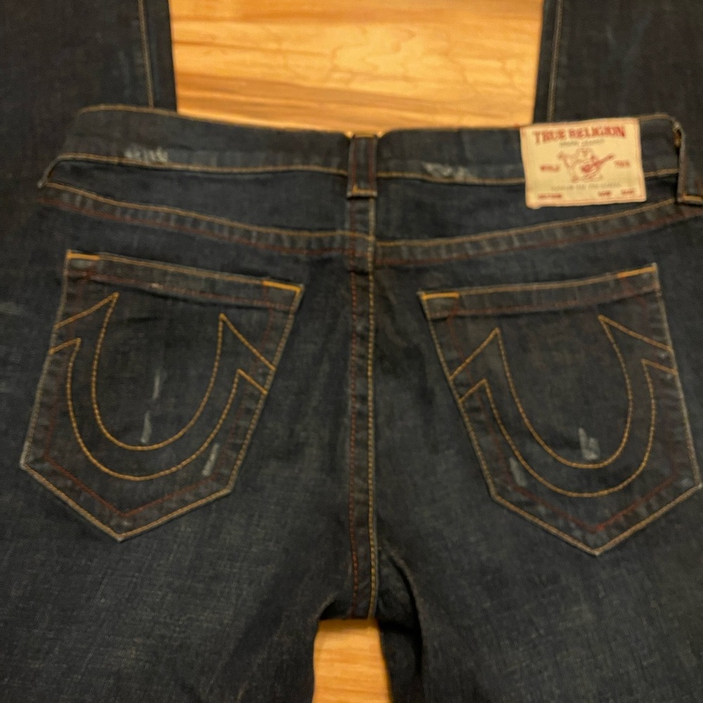 True Religion Ricky Relaxed Straight Jeans Dark Blue w Gold Stitching sz 38 men